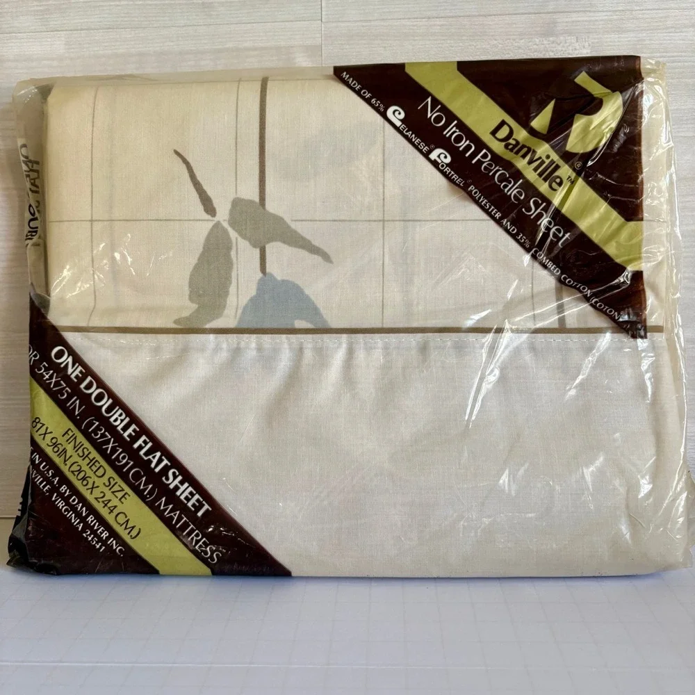 VTG‎ Danville Flat Sheet Double Full Size Cream Megan Floral Vintage No Iron NOS
